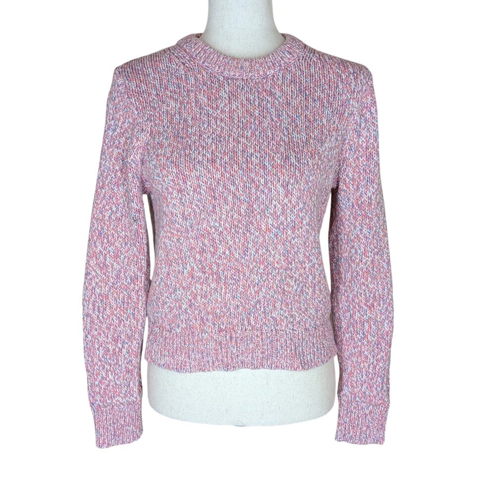 J.Crew Sweater Pink Multicolor Womens Medium Marled Chunky Cotton Knit Pullover
